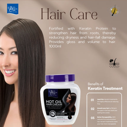 GC Beauty Care Hot Oil Hair Cream – Keratin (1000ml) Intense Moisturizing  – Keratin-Infused for Hair Damage Control
