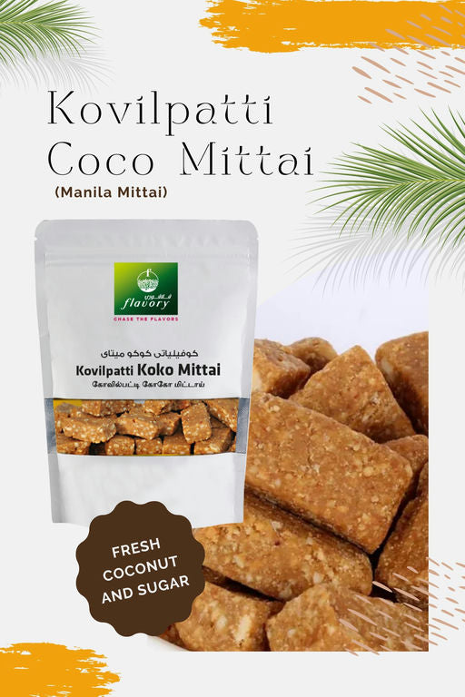 Flavory Kovilpatti Coco Mittai (Manila Mittai), Traditional South Indian Coconut Candy, Sweet & Flavorful, 100g