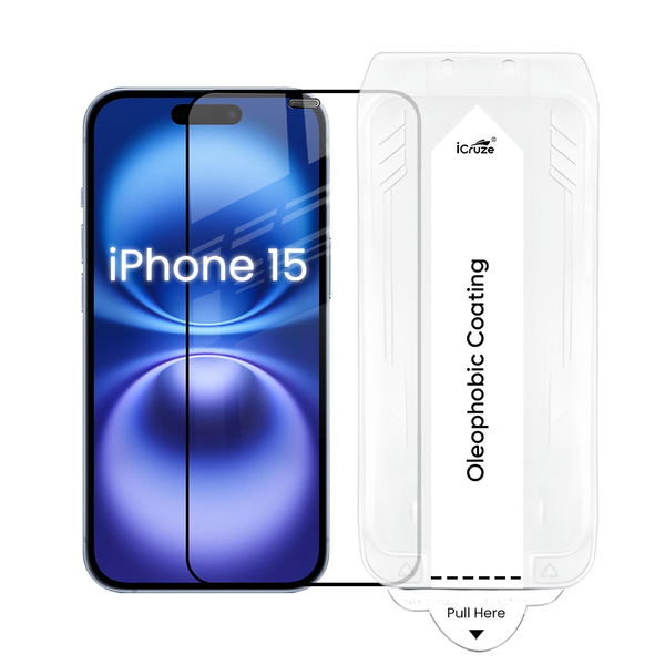 iCruze Premium Tempered Glass for iPhone 15 – 9H Unbreakable Protection, Anti-Fingerprint, Bubble fee,Scratch Proof Edge-to-Edge Screen Protector,Olephobic Coating, Hd clarity