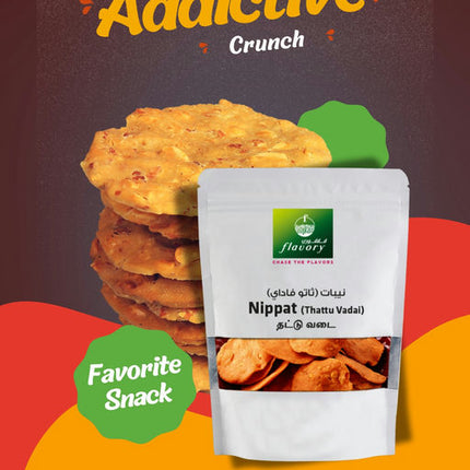 Flavory Nippat (Thattai), Traditional South Indian Savory Snack Made with Rice Flour, Lentils & Spices, Crispy & Flavorful, 100g