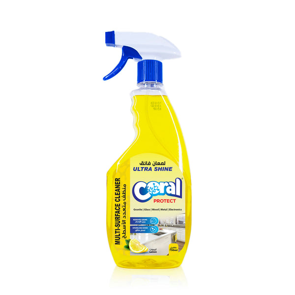 Coral Protect Multi-Surface Lemon Cleaner Spray 750ML | Ultra Shine, Removes Grime, Sparkling Shine for Granite, Glass, Wood, Metal, and Electronics