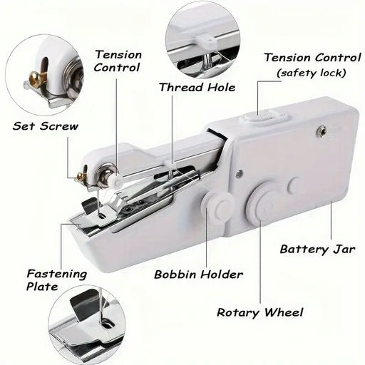 Portable Handheld Sewing Machine - Compact, Quick-Stitch Tool for Fabric & Clothing Repair, Battery Operated (AAA Batteries Not Included) - White