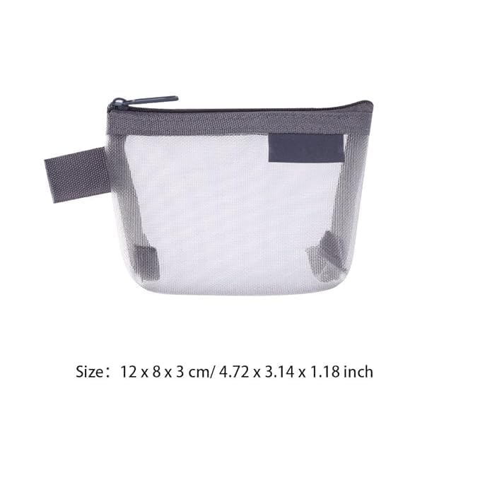 Portable Square Mesh Storage Bag,Zippered Mesh Cosmetic Bag,Small Square Mesh Coin Purse Travel Storage Carry Pouch, Grey+Black+White, Transparent 3pcs