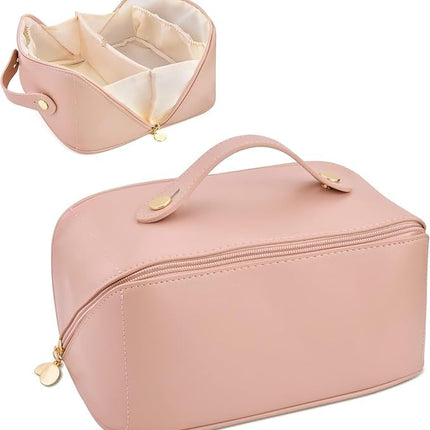 PU Leather Toiletry Bag, Waterproof Travel Cosmetic Organizer with Handle