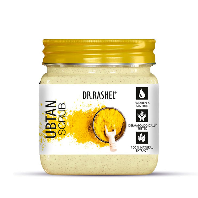 DR.RASHEL Ubtan Scrub For Face & Body With Haldi, Chandan & Kesar-380ML