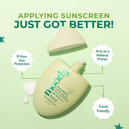 Moody AcneXpert Ultra Matte Dry Touch Sunscreen Gel with Niacinamide & Green Tea -50ML