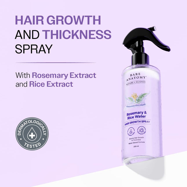 Bare Anatomy Nature X Science Rosemary Water Spray For Hair Growth & Thickness With Rice Water-200 Ml