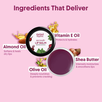 Aravi Organic Beetroot Lip Balm With Beetroots, Shea Butter & Cocoa Butter-8 Gm, Red