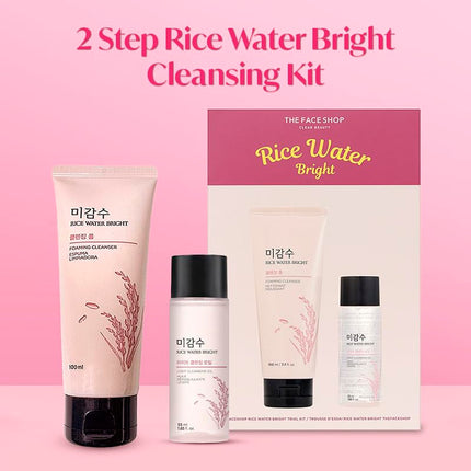 The Face Shop 2 Step Rice Water Bright Kit  Face Wash 100ml + Rice Water Bright Light Cleansing Oil 55ml