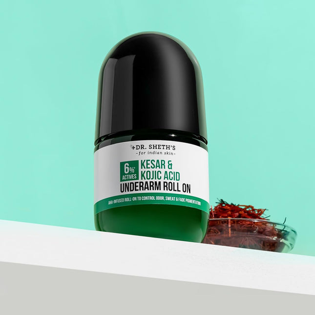 Dr. Sheth's Kesar & Kojic Underarm ROLL-ON|6% Actives-AHA,Kojic Acid & Niacinamide-50ml