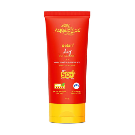 Aqualogica Detan+ Dewy Sunscreen SPF 50+ PA++++ with Cherry Tomato & HA - 80 g