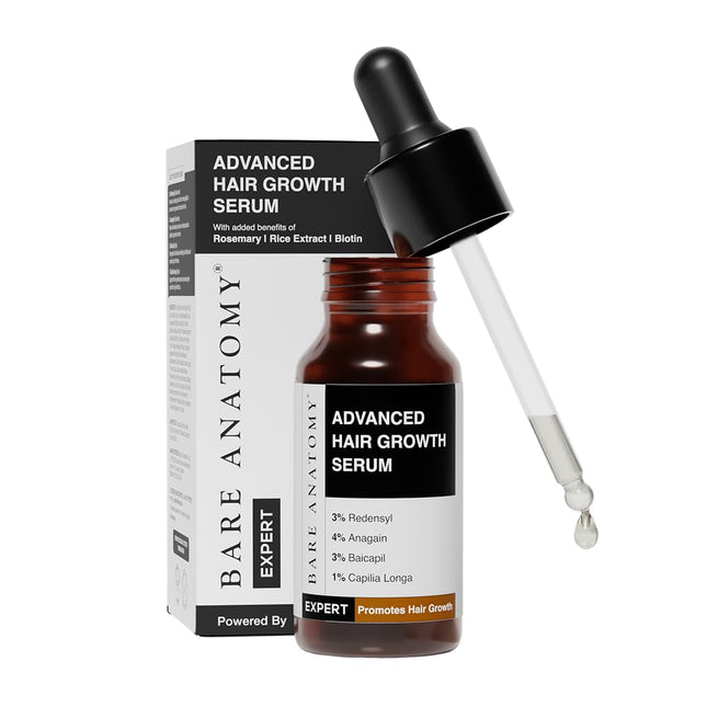 Bare Anatomy Advanced Hair Growth Serum | 3% Redensyl, 4% Anagain, 3% Baicapil, 1% Capilia Longa, Rosemary, Biotin & Rice Water-20ml