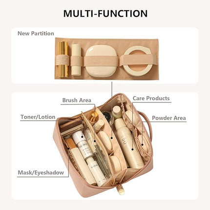 PU Leather Toiletry Bag, Waterproof Travel Cosmetic Organizer with Handle