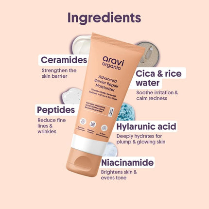 Aravi Organic Advanced Barrier Repair Moisturizer - With Ceramide, Peptide, Hyaluronic Acid & Cica-100 gm