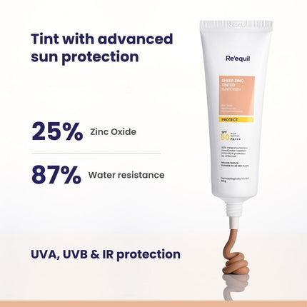 RE' EQUIL Sheer Zinc Tinted Sunscreen With SPF 50 PA+++ 50gm