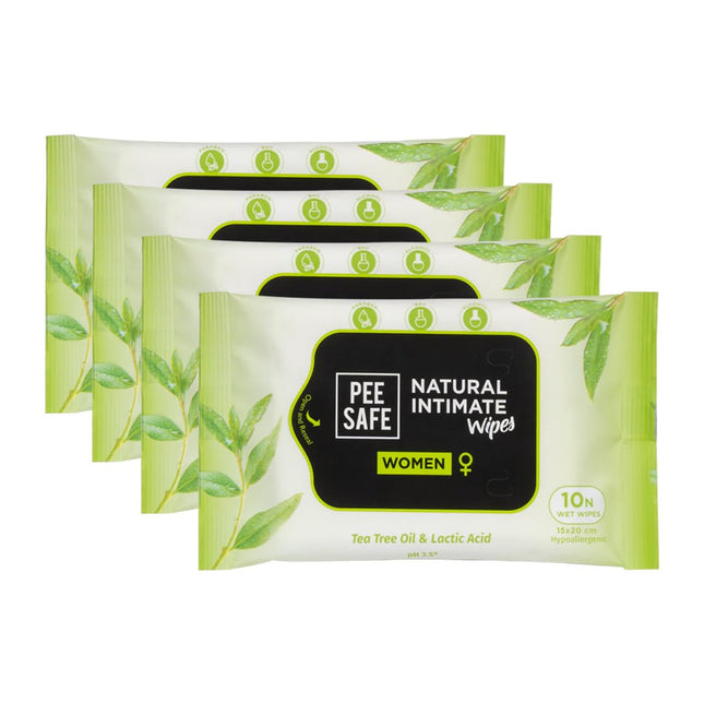 Peesafe Natural Intimate Wipes - 10 Count (Pack of 4)