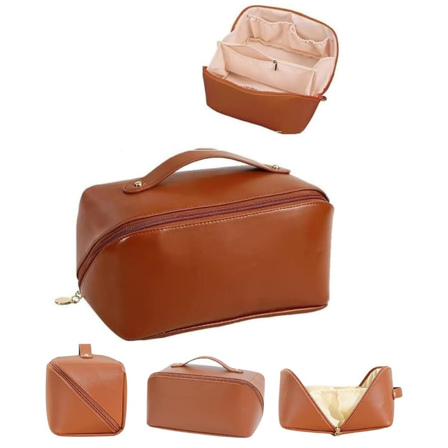 Large Capacity Travel Cosmetic Bag With Handle And Divider - Multifunctional Makeup Bag