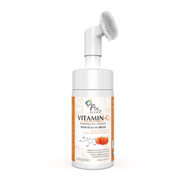 Fixderma 2% Vitamin C Face Wash, Foaming Face Cleanser with Brush-100ml