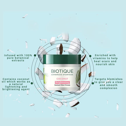 Biotique Coconut Brightening Instant Glow Cream All Skin Types | 50gm