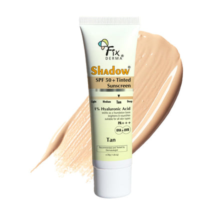 Fixderma Shadow Tinted Sunscreen Tan SPF 50 PA+++ | 1% Hyaluronic Acid & Vitamin E-30gm