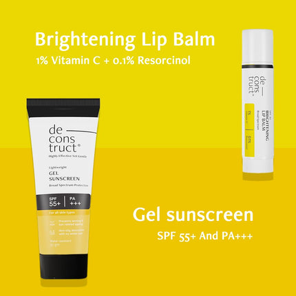 Deconstruct Glow Guard Duo | Lip Balm (4g) + Gel Sunscreen (50 g) | Lip Balm- For Dark all skin types | Pack of 2