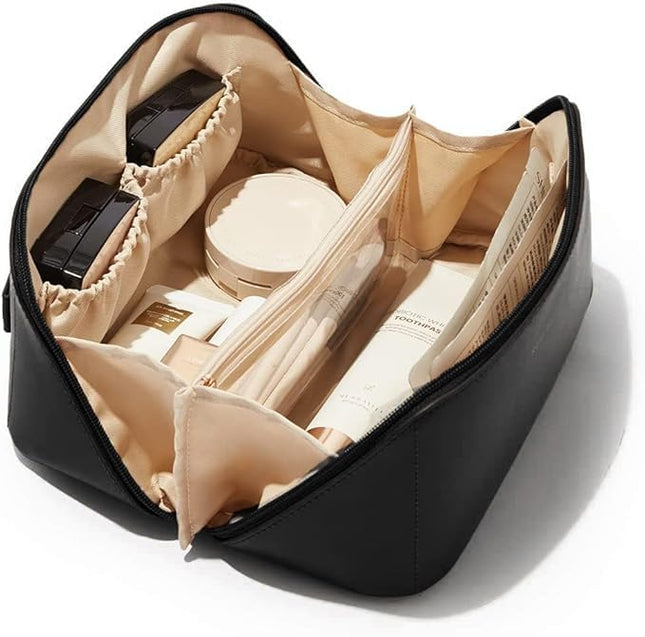 PU Leather Toiletry Bag, Waterproof Travel Cosmetic Organizer with Handle