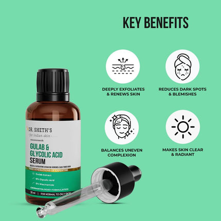 Dr. Sheth's Gulab & 6% Glycolic Acid & 5% Niacinamide Face Serum-30ml
