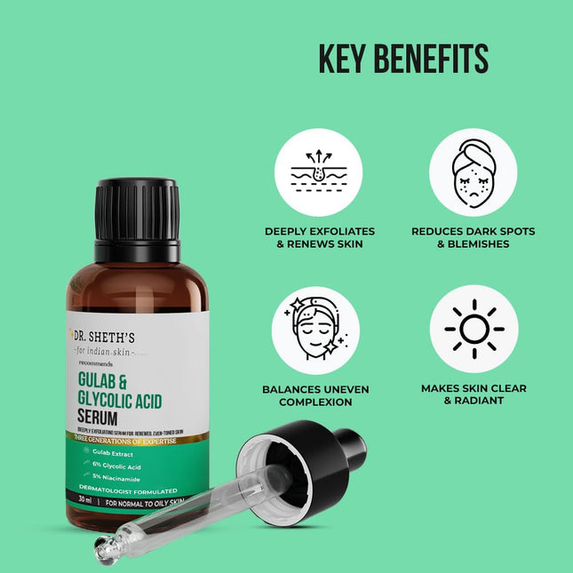 Dr. Sheth's Gulab & 6% Glycolic Acid & 5% Niacinamide Face Serum-30ml