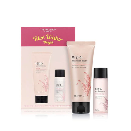 The Face Shop 2 Step Rice Water Bright Kit  Face Wash 100ml + Rice Water Bright Light Cleansing Oil 55ml