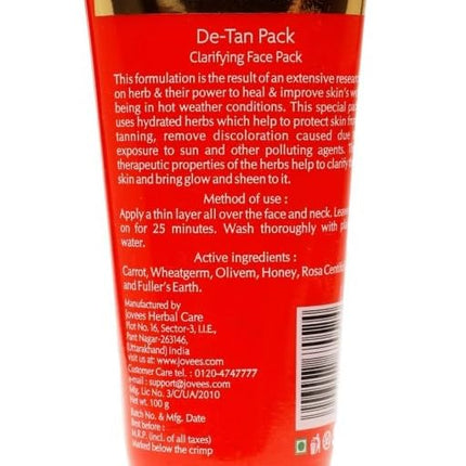 Jovees Herbal De-Tan Face Pack | Contains Wheat Germ and Carrot | For Tan Removal-100gm