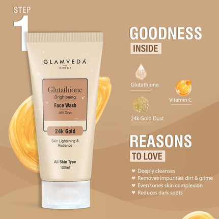 Glamveda Glutathione 4-Step Skincare Routine  Facewash + Face cream + Faceserum + Sunscreen