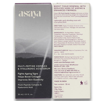 Asaya Multi Peptide Face Serum with Hyaluronic Acid | 30ml