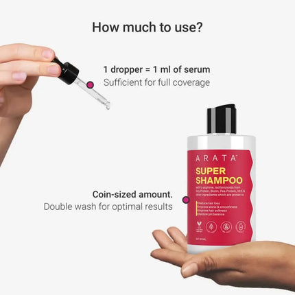 Arata Grow Strong Combo | Intensive Hair Growth Serum & Super Shampoo 300ml + 30ml