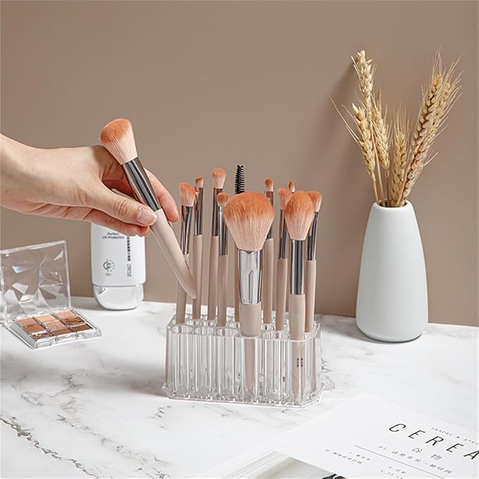Acrylic Eyeliner Lip Liner Holder Organizer, 26 Slots Makeup Brush Pencil Organization Container, Clear Cosmetic Storage Display Holder (Only Stand) 1 Piece