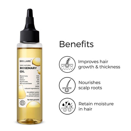 Brillare 10% Rosemary Hair Oil for Hair Growth with 10% Olive Oil & 5% Castor oil