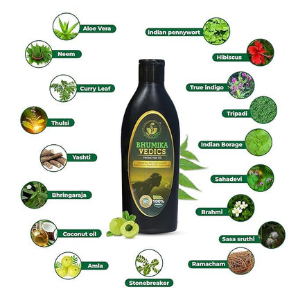 Bhumika Vedics Herbal Hair Oil Indigofera,Aloe vera,Neem, Amla, Bhringraj and Coconut Oil 200 ml