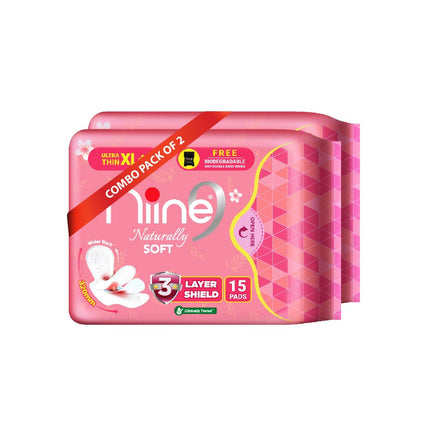 NIINE Naturally Soft Ultra Thin XL+ Sanitary Napkins for Heavy Flow (Pack of 2) 30 Pads