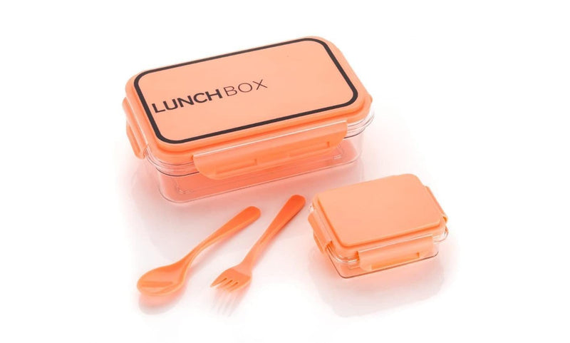Kids Lunch Box - Classic Transparent Tiffin Box Unbrackble Plastic Microwave Safe 2 Compartment Lunch Tifin Set with Leak Proof Lid for Travelling, School,Office-Color May Vary (Pack of 1)