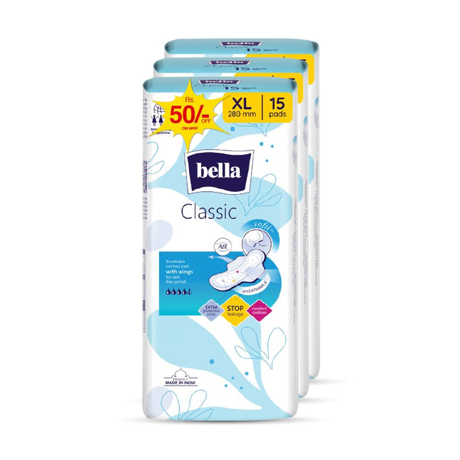 Bella Classic Maxi Softi Pads For Women 28 Cm |Sanitary Napkins Pack Of 3|15 Pcs