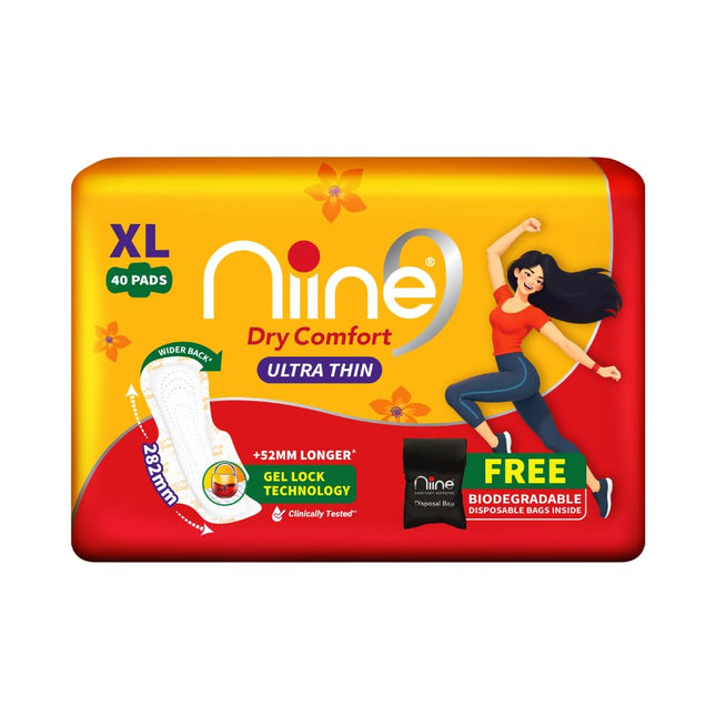 Niine Dry Comfort Ultra Thin XL Sanitary Pads for Women | 40 Pads, Pack of 1 | 282mm