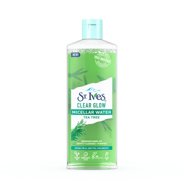 St. Ives Clear Glow Tea Tree Micellar Water 3-In-1 Cleanser, Toner & Makeup Remover for All Skin Types-400ml