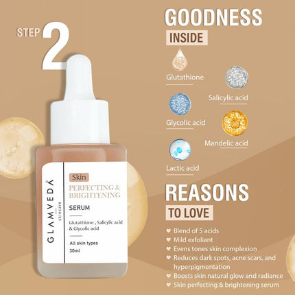 Glamveda Glutathione 4-Step Skincare Routine  Facewash + Face cream + Faceserum + Sunscreen