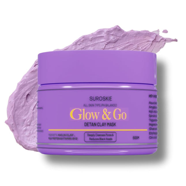 Suroskie Glow & Go De-Tan Clay Mask | Kaolin Clay & Kojic Extract-50g