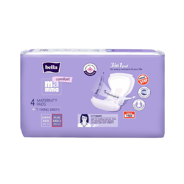 Bella Mamma Comfort Plus Maternity Pads Size XXXL+ | Pack of 4 Pads + 1 Fixing Briefs