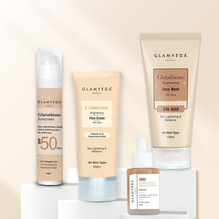 Glamveda Glutathione 4-Step Skincare Routine  Facewash + Face cream + Faceserum + Sunscreen