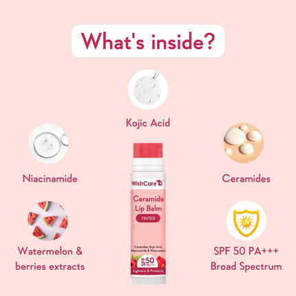 WishCare Tinted Lip Balm with SPF 50 PA+++ Kojic Acid & Niacinamide Women -5g