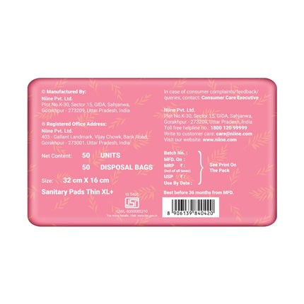 NIINE Naturally Soft Ultra Thin XL+ Sanitary Napkins |320mm (Pack of 1) 50 Pads