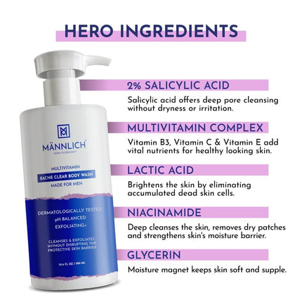 Mannlich 2% Salicylic Acid Body Acne Wash for Men (300 ml)