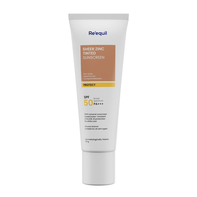 RE' EQUIL Sheer Zinc Tinted Sunscreen With SPF 50 PA+++ 50gm