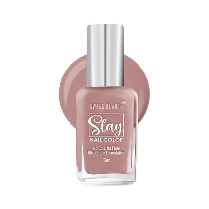 Swiss Beauty Slay Nail Color | Glossy Finish Nude Brown, - 13ml